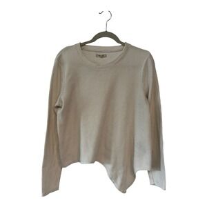 Madewell Ribbed Crewneck Asymmetrical Hem‎ Long Sleeve Top Beige Size L